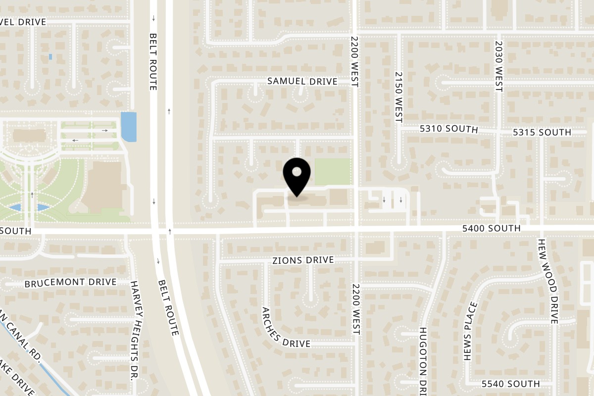 Map showing the location of Wasatch Pizza on 2250 West 5400 South in Salt Lake City
